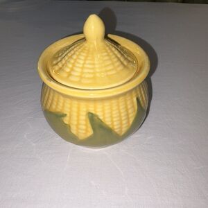 Shawnee Corn King Sugar Bowl w Lid Yellow Green Corn Pattern Vintage USA